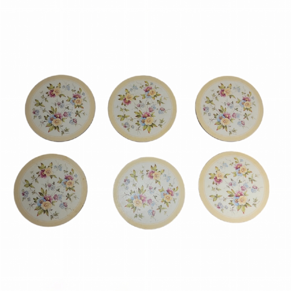 Vintage Pimpernel Satin Finish Rambling Roses Coasters Set Of 6  Cork Base